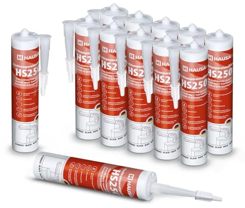 HAUSA Hochtemperatursilikon HS250 schwarz 12 x 300ml dauerelastische hitzebeständige Dichtmasse +305°C Dichtstoff zum Kleben Abdichten von Öfen Kochfeldern Motoren schnellhärtend ölbeständig