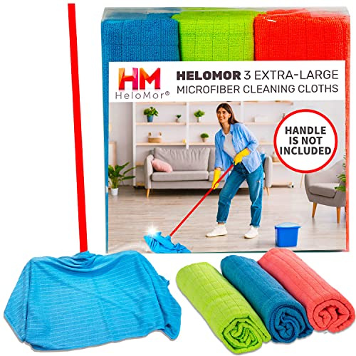HELOMOR 3 Extra Large Floor Microfiber Cleaning Clothes, 30x18 for Squeegee Mop, Multi-Purpose Color Rags, Reusable for House Floor Kitchen Car Window Highly Absorbent, Lint and Streak Free