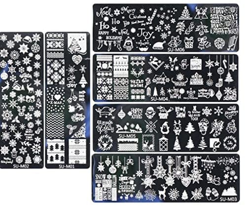 6pcs Christmas Nail Stamper Kit Art Stamping Plates Snowflakes Xmas Tree Image Plates Manicure Template Salon Art Decoration
