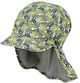 Sterntaler Baby Jungen Wende-Schirmmütze m.Nackensch. Wende Schirmmütze mit Nackenschutz Blätter - Wendemütze Kinder - aus Baumwolle - dunkelgrün, 51