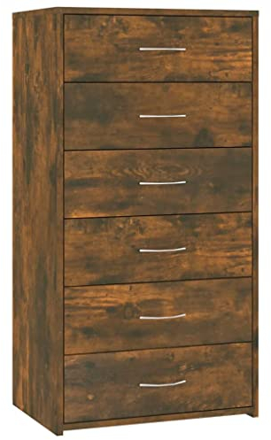 vidaXL Buffet avec 6 Tiroirs Armoire de Rangement Meuble de Rangement Armoire Latérale Salle de Séjour Salon Chêne Fumé 50x34x96 cm Bois d'Ingénierie
