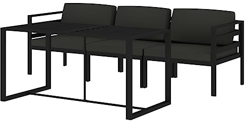 vidaXL Gartenmöbel Set 4-TLG. mit Kissen Mittelsofa Ecksofa Tisch Sitzgruppe Sofa Lounge Garten Garnitur Gartenset Gartensofa Aluminium Anthrazit