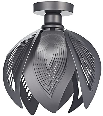 Modern Designer Semi Flush Dark Pearl Steel Grey Ceiling Light Fitting with Large Laser Cut Out Leaves | 1 x 60w E27 | 33cm x 30cm | Stunning Effect When Light Shines Through by Happy Homewares