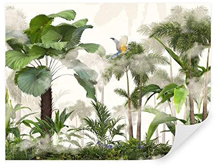 Carta da parati jungle, tropicali, fotomurali premium 260x180 cm, stile 3D giungla, tropici, palme, foglie, alberi, pietra, carta da parati 3d per camera letto, soggiorno, verde u51936