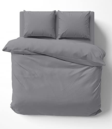 one-home Uni Bettwäsche 200x220 cm anthrazit Doppelbett Einfarbig Renforce Baumwolle