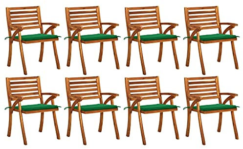 Makastle Gartensessel 8er Set Akazie Holz Stuhl Garten Sessel Essstuhl Stuhlset Balkonstühle Terrassenstühle Balkonsessel Gartenstuhl Lehnstuhl mit Kissen, 59 x 59 x 87 cm Grün