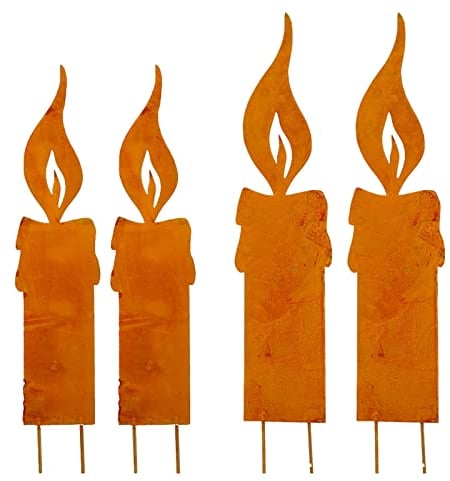 Kerzenflamme Rost 4er Set - in 2 Größen zum Stecken in Rostoptik für die Winterdeko