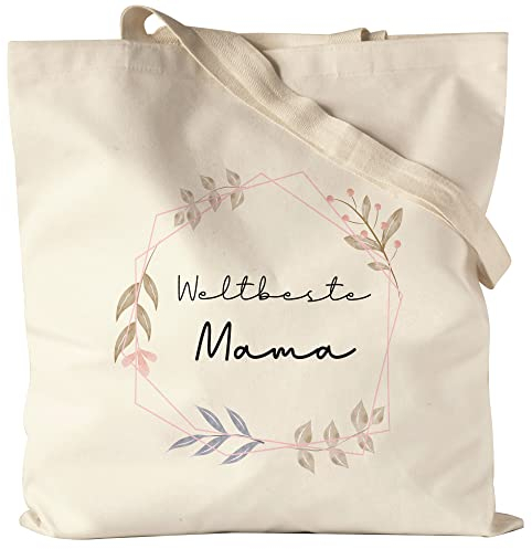 Hey!Print Weltbeste Mama Jutebeutel Stoffbeutel Canvas Liebe Blumenmotiv Geschenkidee Muttertag Geburtstag