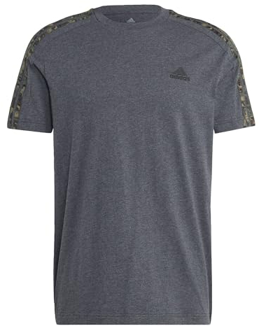 adidas Men's Essentials Single Jersey 3-stripes Tee Short Sleeve T-Shirt, Dark Grey Heather/Black, L