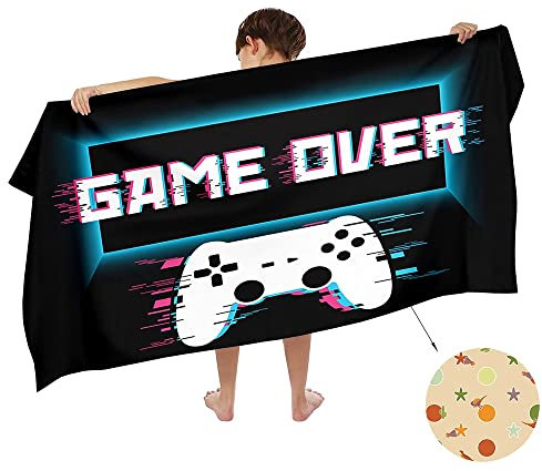 Ulticool Mikrofaser Kinder Handtuch 140 x 70 cm - Gaming Spiele Dinosaurier - Leicht Reisehandtuch Schnelltrocknend Badetuch Strandhandtuch Microfaser Microfiber - Reise Strand Sport Kind Junge Blau