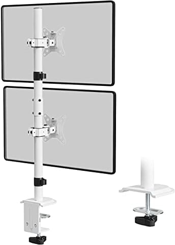 WORLDLIFT Monitor Halterung 2 Monitore, Vertikale Doppelmonitorhalterung für 17-32-Zoll-LCD-LED-Bildschirme, 2 Montageoptionen, VESA 75x75-100x100mm, 9KG Weiß