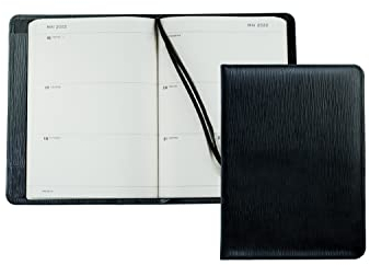 DELMON VARONE - Wochenkalender DIN A4 2024 Manhattan Leder Schwarz - Organizer Terminplaner (1 Woche auf 2 Seiten) - Wochenplaner mit 144 Seiten, Hardcover & Stifthalter - Kalender-Buch (nachfüllbar)