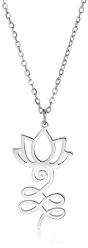 VASSAGO Buddha-Lotus-Halskette für Frauen, Yoga-Heilungsanhänger, Edelstahl-Blumen-Halskette, buddhistische Halskette, einzigartiges Symbol, Amulett, religiöser Schmuck, Adjustable, Edelstahl, Kein