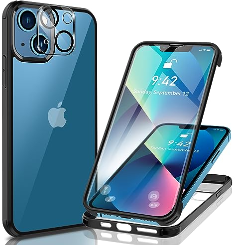 Natiiozie Handyhülle für iPhone 13 Hülle mit Kameraschutz,360 Grad Rundumschutz Hülle mit eingebauter Glas Displayschutzfolie,Stoßfeste Fullbody für iPhone 13 6.1 Zoll (Schwarz)