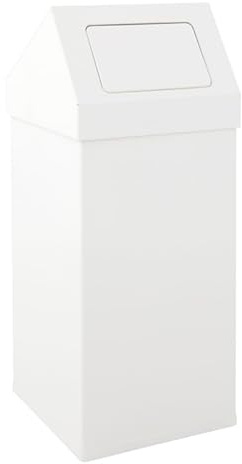 PROREGAL Eckiger Aluminium Abfallbehälter Haiti mit Push-Deckel | 55 Liter, HxBxT 77x30x30cm | Weiß