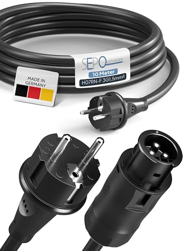 SEPO-Leitungen BC01 Balkonkraftwerk Kabel – Buchse auf Schuko Stecker 10 m (IP44) inkl. 0 % MwSt. gem. § 12 Abs. 3 UStG – Kompatibel mit vielen Wechselrichtern wie Deye, Envertech, TSUN, NEP