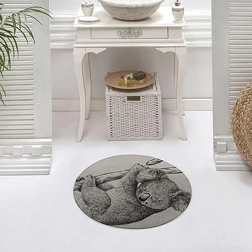 Runder Waschbare rutschfeste Badezimmer Teppich Niedliche Koala-Vintage Art-entzückende Tier-Au Rund Klein Badematte 60 cm,Teppiche für Eingangsbereich Innen Dusche Zimmer Kinderzimmer Schlafzimmer