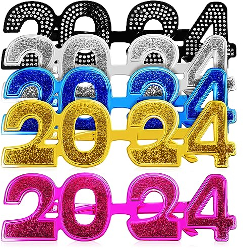 jojofuny 5 Stück Neujahr 2024 Brillen Partybrillen Silvester Brille Spaßbrillen Sonnenbrillen Plastik Props Brillen für 2024 Silvester Neujahrsparty Dekoration Foto Requisiten