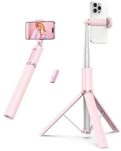 ATUMTEK Bluetooth 140CM Selfie-Stick Stativ Ausziehbares All-in-One-Telefonstativ aus Aluminium mit Kabelloser Fernbedienung um 360° Drehbar für iPhone 16/15/14/13/12 /XS Max Rosa