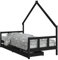 Hommdiy Hausbett mit Fallschutz und Lattenrost, multifunktionales Kinderbett aus Holz, Kinderbett, männlich, weiblich, Kiefernholz-Kinderhausbett, Massivholz-Teenagerbett,Schwarz,90 x 200