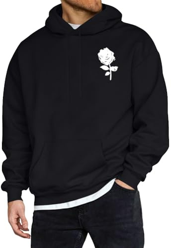 ORANDESIGNE Uomo Y2K Felpa con Cappuccio Vintage Stampa di Rose Sportivi Leggera Felpe Moda Invernale Manica Lunga Sweatshirt Stampa Floreale Hoodie Senza Zip Pullover