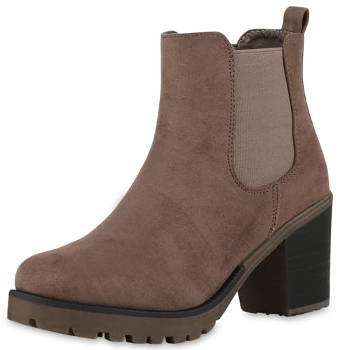 VAN HILL Damen Schnürstiefeletten Leicht Gefütterte Plateau Stiefeletten Zierperlen Schuhe Schnallen Boots Nieten Schnürboots 611527 Schlamm 41