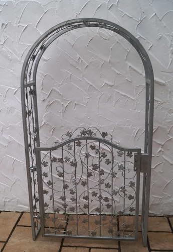Gartentür Pforte Rosenbogen mit Tür Bachus-GT100-RBS 100/100S Feuer Verzinkt,verstellbare Torbänder, deutsches Markenschloss Rundbogen Stabil massiv Rankbogen 100 cm 1m Gartenbogen
