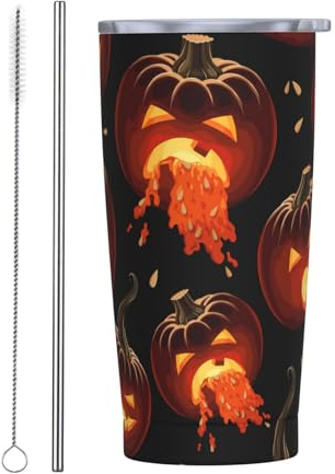 ZORIN 20oz Stainless Steel Vacuum Insulated Travel Mug with Splash-Proof Lid Pumpkin Lantern Spit Seeds Coffee Cup for Hot & Cold Drinks Smoothies Home Outdoor Use, Gift for Women Men