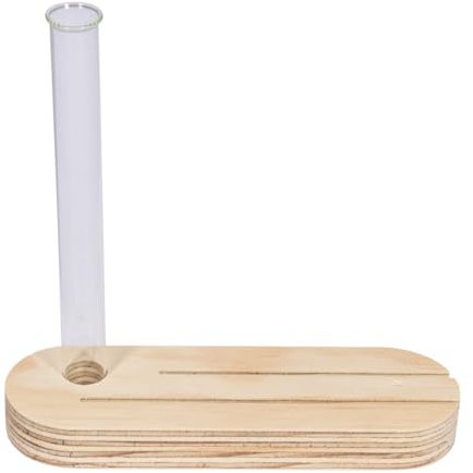 Rayher Holzhalter mit Reagenzglas, Holzaufsteller, FSC zertifiziert, 16 x 5 cm, Höhe mit Reagenzglas 16 cm, Kartenhalter Holz, 64615000