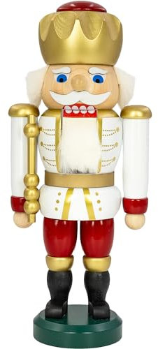 Seiffener Volkskunst | Exklusiver Nussknacker König aus dem Erzgebirge | 25 cm handgefertigt | traditionelle Volkskunst aus Deutschland | weiß-rot