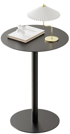 Yumyolk Runder Beistelltisch, Metall Modern 2 Ebenen Kaffeetisch Couchtisch Sofatisch Nachttisch Betttisch für Wohnzimmer Schlafzimmer Balkon Terrasse, 40x40x60cm, Schwarz