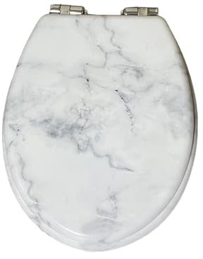 Amari Bargains Toilet Seat – Soft Close Toilet Seat with Quick Release – 3D & White MDF Wooden Toilet Seats with Adjustable Hinges, Easy Top Fixing (White Marble)