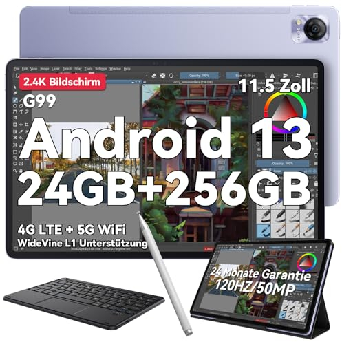 Blackview MEGA1 Tablet 12 Pulgadas, Helio G99 Octa Core, 2.4K FHD+, 24GB RAM 256GB ROM Tableta Android 13, 4G LTE 5G WiFi/50MP+13MP/8800mAh 33W/GPS/GMS/TÜV Gaming Tablets, Incluido lápiz y Funda