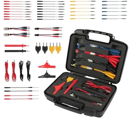 KAISAL 48-Teilige Messleitungen Prüfkabel Prüfspitzen Kit Messspitzen für Multimeter Test Kabel Set KFZ Schaltkreis-Testleiter-Kit Elektrisch Multifunktions-Auto-Diagnose-Werkzeuge mit Tragetasche