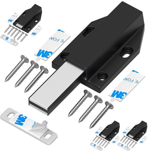 Magnetische Push Verriegelung ohne Nagelinstallation Tonitrui Heavy Duty Schrank Türöffner Tip On für Türen Beschlag Möbel Schubladen Drucköffner Schranktür Öffner Magnetschnäpper(Schwarz 4 Stück)