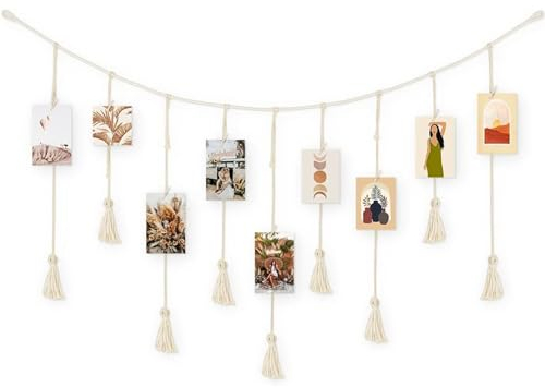 Foto hängendes Seil,Foto hängendes Seil, Fotowand mit Klammern, Organizer Foto Collage Wand,Fotoseil mit Quaste,für Aufhängen Von Fotopostkarten Bilderrahmen