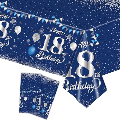 Tischdecke 18. Geburtstag Mädchen Junge,2 Stück Papiertischdecke Rolle Marineblau Silber Einmal Tischdecke Party Tischdecken 18. Geburtstag Deko Tischtücher für Kinder 18. Geburtstags Tischdekoration