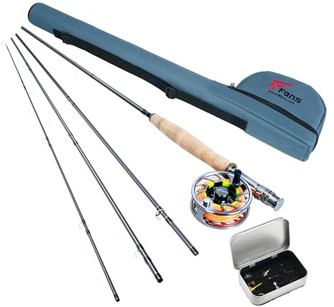 8Fans Fly Fishing Rod and Reel Combos with 4-Sections Portable Fly Rod and CNC-machined Aluminum Alloy Fly Reel,Fly Fishing Complete Starter Package (9ft 3/4wt)