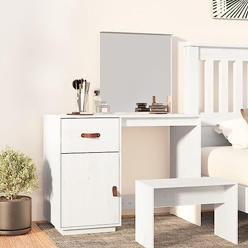 Schminktisch,Möbel Home Tools Frisiertisch Weiß 95x50x134cm Massivholz Kiefer