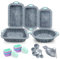 To encounter Set di 46 teglie da forno in silicone, con cornice in metallo, padelle antiaderenti scanalate per muffin, pane, con stampo in silicone per cupcake, set di misurini e cucchiai, grigio