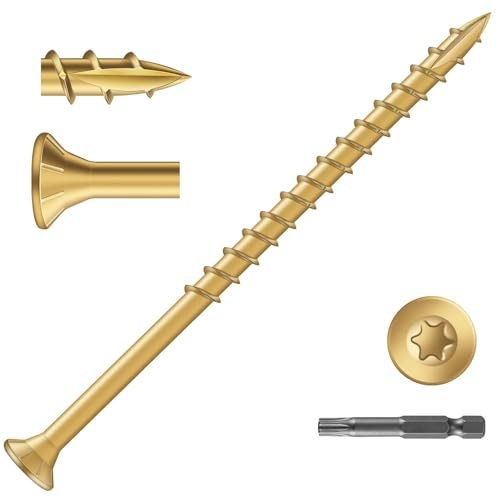 Dayalo 50 Stück Holzschrauben Torx 4,8 x 90mm, Spanplattenschrauben, Holzbauschrauben, Senkkopfschrauben Holz, Universalschraube, Teilgewinde, mit Bit, Gelb