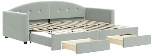 Willood, Sofabetten, Bettgestelle, Tagesbetten, 2-in-55 Sofabetten, Samtbettgestelle,Hellgrau,90 x 200 cm,mit Bettkasten & Schublade