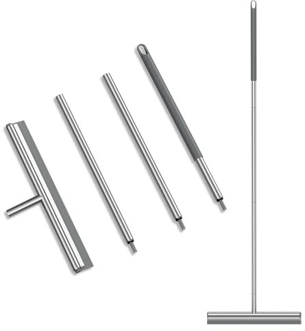 Ovshnrr Escobilla de Goma para Suelo de 40cm - Acero Inoxidable - Escobilla de Silicona Goma para Suelos - Mango Ajustable - con Gancho - Escobillas de Agua para Limpiar de Ducha, Azulejos,Garajes