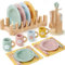 Atoylink Accessoires de Cuisine Enfant Bois, Accessoires de Cuisine Assiettes et Vaisselle Ustensiles de Cuisine Dinette Jouet en Bois Jouet de Rôle Cadeau pour Filles Garçons 3 4 5 6 7 8 Ans