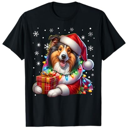 Weihnachten Collie Herren Damen Collie Christmas Collie Santa T-Shirt, Unisex, Kurzarm, Black, Multicolored, S