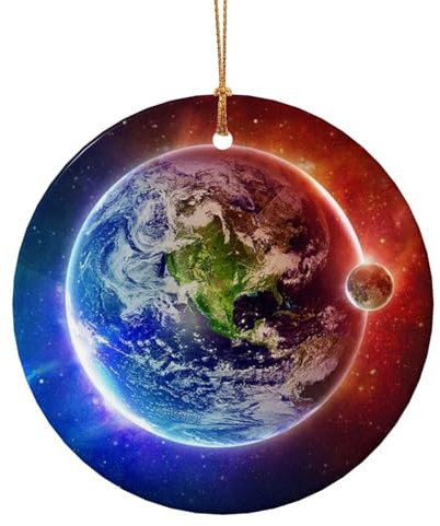 Weltraumplanet Erde Keramik Ornamente Runde Dekoration Personalisierter Weihnachtsbaum Sublimation Anhänger für DIY Urlaub Dekor 9 cm