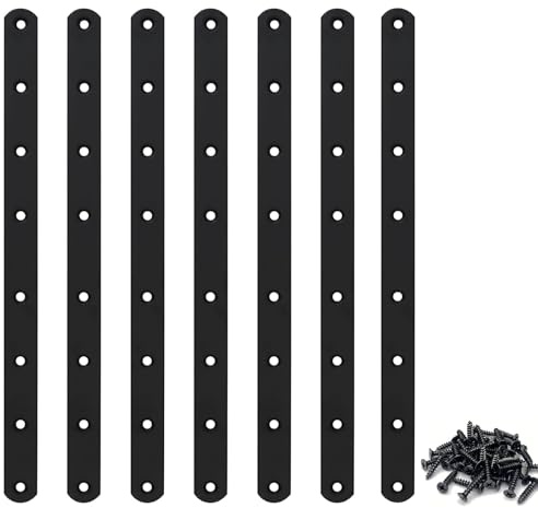 Alriedy 6 Stück Flachverbinder Schwarz, Edelstahl Metallverbinder Holzverbinder mit Schrauben, Lochplatte Reparaturplatte Winkelverbinder, 244x19x3mm, für Möbel Schränke Regale Tischen