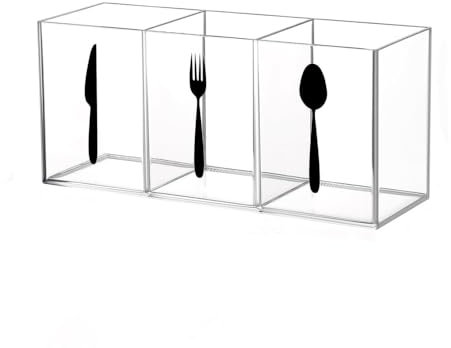 Naisfei Acrylic Cutlery Storage Organizer, Cutlery Utensil Holder Storage Organizer Caddy for Kitchen Countertop Organization, Holds Fork, Knife, Spoon, for Cabinet Indoor Outdoor Home