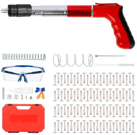 Manual Mini Steel Nail Gun, 5 Gears Concrete Nailer with 100 Round Nails, Portable Nail Gun Kits Tool for Ceiling Cement Wall Wire Hider Fixture