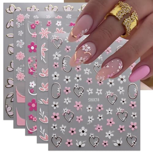 JMEOWIO Fiori Adesivi Unghie Nail Art 9 Fogli Stickers Unghie Autoadesivi Decorazioni Unghie Nail Art Disegni